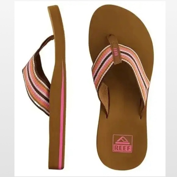 New Reef Flip Flops Womens Size 10 Slip On Brown Pink Stripe Beach NWT - Picture 11 of 16